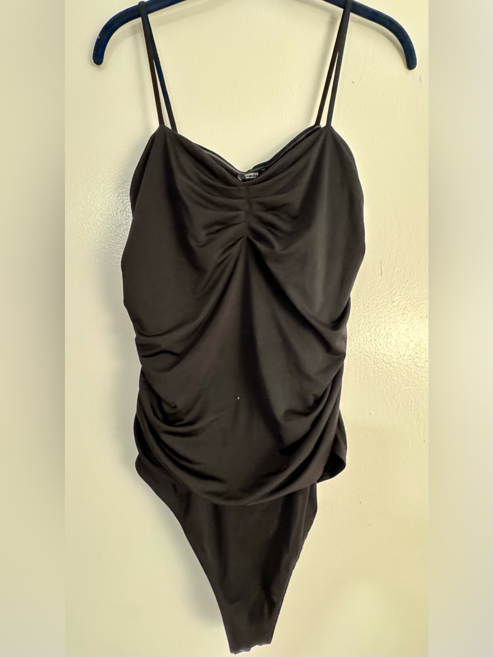 NWOT Express Body Contouring Black Ruched Spaghetti Strap Bodysuit